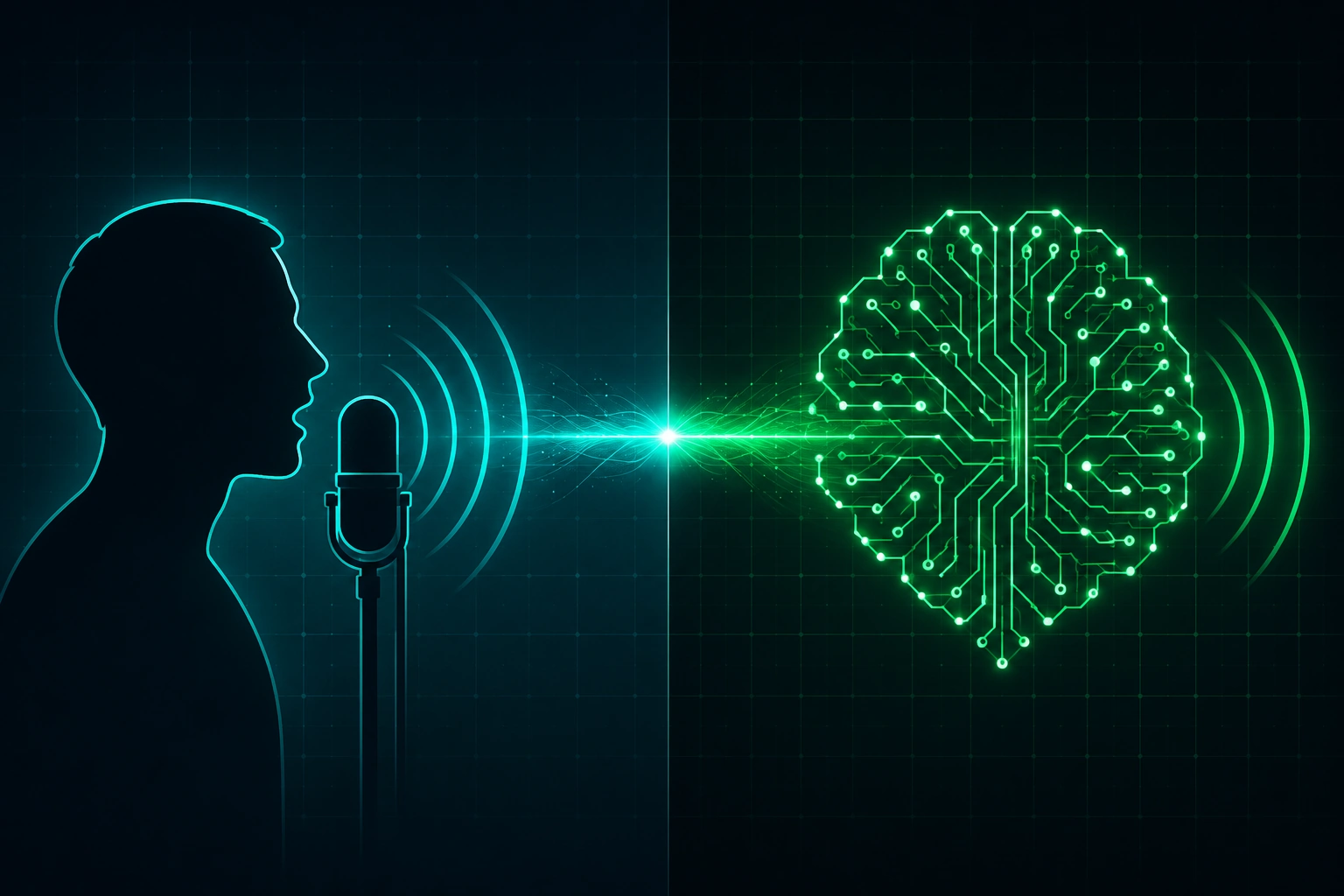AI song cover concept showing a human singer connected to an AI voice